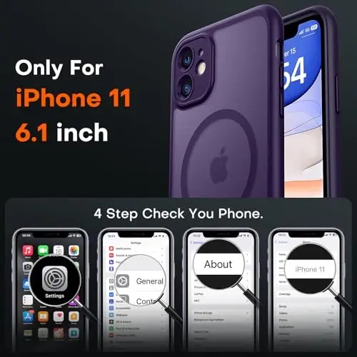 iPhone 11 Kılıf için TOCOL, Magsafe ile uyumlu, Tam Kamera Koruma, Dahili Mıknatıslar, Düşme Koruması, iPhone 11 6.1 inç için Yarı Saydam Mat Telefon Kılıfı (Gece Yarısı Moru) - 2