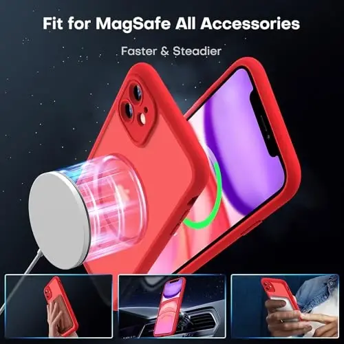 iPhone 11 Kılıf için TOCOL, Magsafe ile Uyumlu, Tam Kamera Koruması, Dahili Mıknatıslar, Düşme Koruması, iPhone 11 6.1 inç için Yarı Saydam Mat Telefon Kılıfı (Kırmızı) - 3