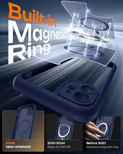 iPhone 11 Kılıf için TOCOL, Magsafe ile Uyumlu, Tam Kamera Koruması, Dahili Mıknatıslar, Düşme Koruması, iPhone 11 6.1 inç için Yarı Saydam Mat Telefon Kılıfı (Koyu Mavi) - 3