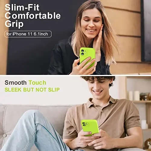 Vooii Compatible with iPhone 11 Case 6.1 inch, Soft Liquid Silicone with [Anti-Scratch Microfiber Lining] [Flat Edge] [Camera Protection] Shockproof Phone Case for iPhone 11 - Fluorescent Green - VOOII (1)