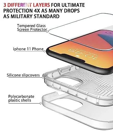 Diverbox for iPhone 11 Case [Shockproof] [Dropproof] [Tempered Glass Screen Protector],Heavy Duty Protection Phone Case Cover for Apple iPhone 11 (Translucent-2in1) - 6
