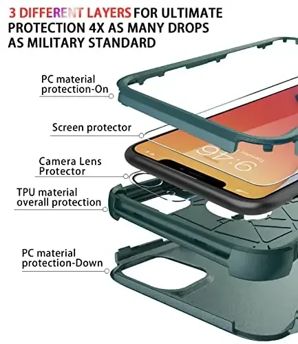 Diverbox for iPhone 11 Case [Shockproof] [Dropproof] [Tempered Glass Screen Protector],Heavy Duty Protection Phone Case Cover for Apple iPhone 11 (Dark Green-3in1) - 6