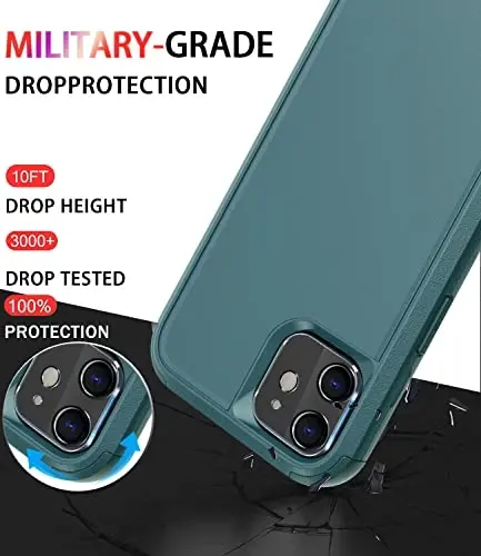 Diverbox for iPhone 11 Case [Shockproof] [Dropproof] [Tempered Glass Screen Protector],Heavy Duty Protection Phone Case Cover for Apple iPhone 11 (Dark Green-3in1) - 2