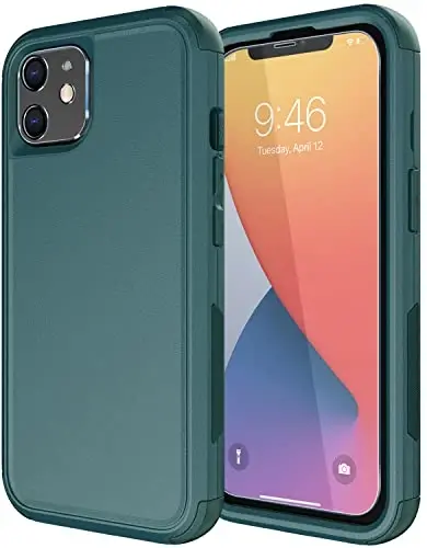 Diverbox for iPhone 11 Case [Shockproof] [Dropproof] [Tempered Glass Screen Protector],Heavy Duty Protection Phone Case Cover for Apple iPhone 11 (Dark Green-3in1) 