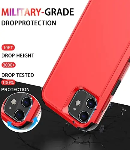 Diverbox for iPhone 11 Case [Shockproof] [Dropproof] [Tempered Glass Screen Protector],Heavy Duty Protection Phone Case Cover for Apple iPhone 11 (Red-3in1) - DIVERBOX (1)