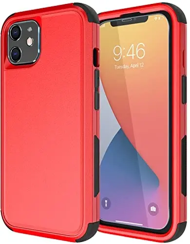 Diverbox for iPhone 11 Case [Shockproof] [Dropproof] [Tempered Glass Screen Protector],Heavy Duty Protection Phone Case Cover for Apple iPhone 11 (Red-3in1) - 1