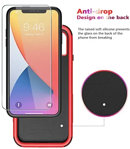 Diverbox for iPhone 11 Case [Shockproof] [Dropproof] [Tempered Glass Screen Protector],Heavy Duty Protection Phone Case Cover for Apple iPhone 11 (Red-3in1) - 4