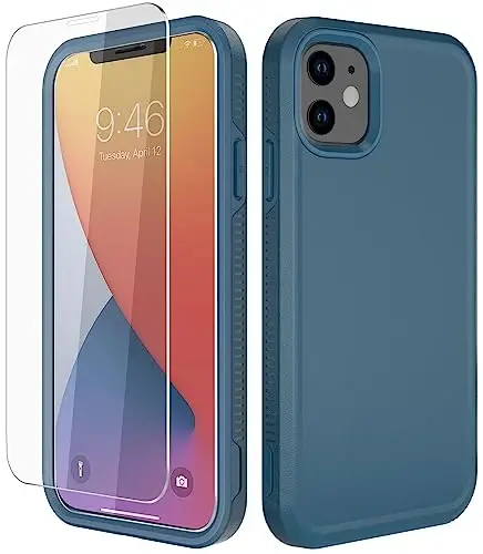 Diverbox for iPhone 11 Case [Shockproof] [Dropproof] [Tempered Glass Screen Protector],Heavy Duty Protection Phone Case Cover for Apple iPhone 11 (Blue-2in1) - 1