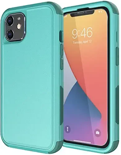 Diverbox for iPhone 11 Case [Shockproof] [Dropproof] [Tempered Glass Screen Protector],Heavy Duty Protection Phone Case Cover for Apple iPhone 11 (Teal-3in1) - DIVERBOX