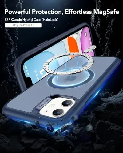 ESR for iPhone 11 Case, Compatible with MagSafe, Shockproof Military-Grade Protection, Magnetic Phone Case for iPhone 11 Case, Frosted Blue - 2