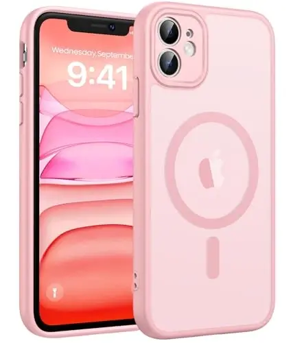 FNTCASE for iPhone 11 Case: Strong Magnetic Phone Case | Translucent Matte Slim Shockproof Protective Drop Protection Phone Cover(Light Pink) 