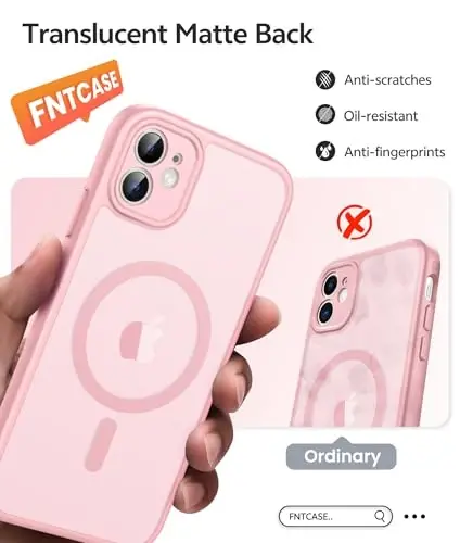 FNTCASE for iPhone 11 Case: [Compatible with Magsafe] Translucent Matte Magnetic Cases [Full Camera Protection] Military Grade Shockproof Protective Phone Cover - Light Pink - 6