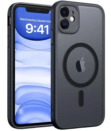 FNTCASE for iPhone 11 Phone Case, Fit for Magsafe, Full Camera Protection | Translucent Matte Back, Strong Magnetic Charging,14FT Military Grade Drop-proof, Anti Slip, Black 