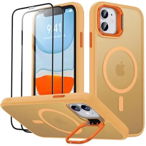 JAME for iPhone 11 Case, iPhone 11 Phone Case with 2 Tempered-Glass Screen Protectors, [Compatible with Magsafe], [Military-Grade Protection], Slim Fit Phone Case for iPhone 11 Case, Orange 