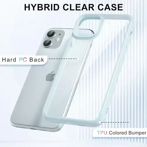 LoeoeL for iPhone 11 Case Clear, Transparent Hybrid 11 Phone Case [Hard Plastic & Soft Silicone Bumper] Acrylic Non Yellowing Thin Slim Protective Cover for Women, Light Blue - 12