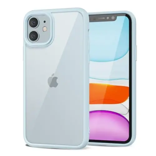 LoeoeL for iPhone 11 Case Clear, Transparent Hybrid 11 Phone Case [Hard Plastic & Soft Silicone Bumper] Acrylic Non Yellowing Thin Slim Protective Cover for Women, Light Blue - 14