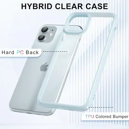 LoeoeL for iPhone 11 Case Clear, Transparent Hybrid 11 Phone Case [Hard Plastic & Soft Silicone Bumper] Acrylic Non Yellowing Thin Slim Protective Cover for Women, Light Blue - 3