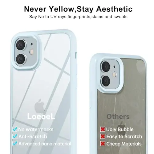 LoeoeL for iPhone 11 Case Clear, Transparent Hybrid 11 Phone Case [Hard Plastic & Soft Silicone Bumper] Acrylic Non Yellowing Thin Slim Protective Cover for Women, Light Blue - 11