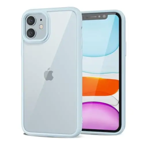 LoeoeL for iPhone 11 Case Clear, Transparent Hybrid 11 Phone Case [Hard Plastic & Soft Silicone Bumper] Acrylic Non Yellowing Thin Slim Protective Cover for Women, Light Blue 