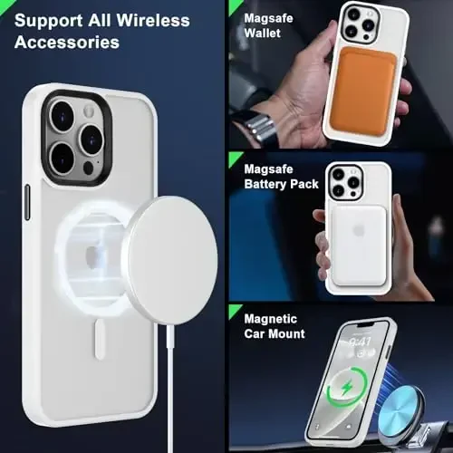 MOCCA Strong Magnetic for iPhone 11 Case,[Compatible with Magsafe][Glass Screen Protector+Camera Lens Protector] Slim Thin Shockproof Cover Case for iPhone 11 6.1 inch, Frosted White - 11