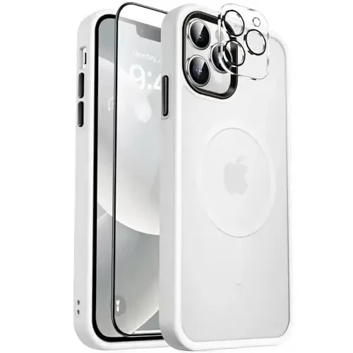 MOCCA Strong Magnetic for iPhone 11 Case,[Compatible with Magsafe][Glass Screen Protector+Camera Lens Protector] Slim Thin Shockproof Cover Case for iPhone 11 6.1 inch, Frosted White - 12