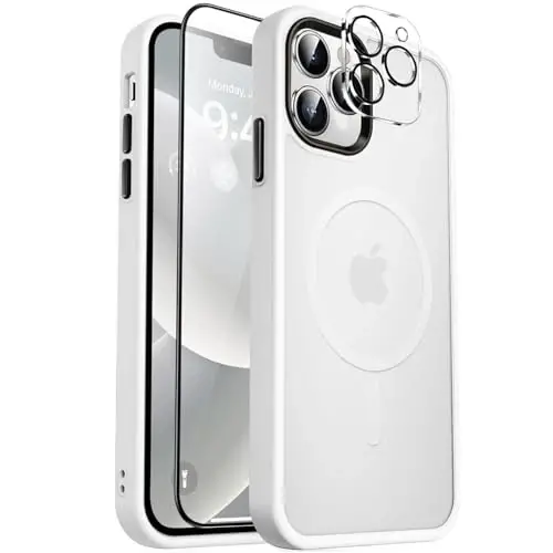 MOCCA Strong Magnetic for iPhone 11 Case,[Compatible with Magsafe][Glass Screen Protector+Camera Lens Protector] Slim Thin Shockproof Cover Case for iPhone 11 6.1 inch, Frosted White 