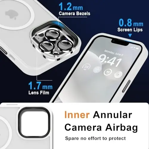 iPhone 11 Kılıfı için MOCCA Güçlü Manyetik, [Magsafe ile Uyumlu] [Cam Ekran Koruyucu+Kamera Lens Koruyucu] iPhone 11 6.1 inç için İnce Darbeye Dayanıklı Kapak Kılıf, Buzlu Beyaz - 5