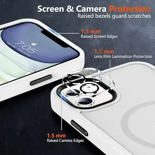 MOCCA Strong Magnetic for iPhone 11 Case,[Compatible with Magsafe][Glass Screen Protector+Camera Lens Protector] Slim Thin Shockproof Cover Case for iPhone 11 6.1 inch, Frosted White - 5
