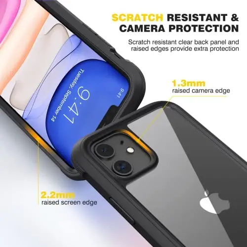 Diaclara Compatible with iPhone 11 Case, Full Body Rugged with Built-in Touch Sensitive Anti-Scratch Screen Protector, Soft TPU Bumper Case Clear Compatible with iPhone 11 6.1
