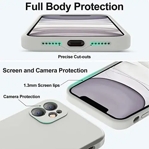 Vooii Compatible with iPhone 11 Case, Upgraded Liquid Silicone with [Flat Edges] [Camera Protection] [Soft Anti-Scratch Microfiber Lining] Phone Case for iPhone 11 6.1 inch - Stone - 4