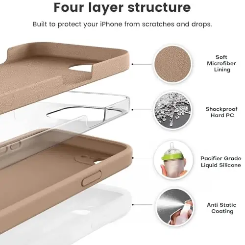 Vooii Compatible with iPhone 16e Case, Liquid Silicone Upgrade [Camera Protection] [Soft Anti-Scratch Microfiber Lining] Shockproof Phone Case for iPhone 16e 6.1 inch - Light Brown - 2
