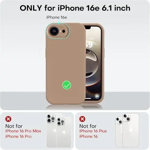 Vooii Compatible with iPhone 16e Case, Liquid Silicone Upgrade [Camera Protection] [Soft Anti-Scratch Microfiber Lining] Shockproof Phone Case for iPhone 16e 6.1 inch - Light Brown - 5