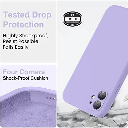 Vooii Compatible with iPhone 11 Case, Upgraded Liquid Silicone with [Flat Edges] [Camera Protection] [Soft Anti-Scratch Microfiber Lining] Phone Case for iPhone 11 6.1 inch - Light Purple - 5