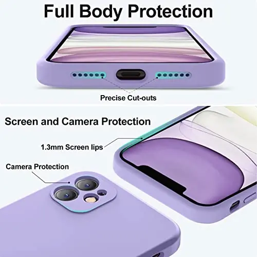 Vooii Compatible with iPhone 11 Case, Upgraded Liquid Silicone with [Flat Edges] [Camera Protection] [Soft Anti-Scratch Microfiber Lining] Phone Case for iPhone 11 6.1 inch - Light Purple - 4
