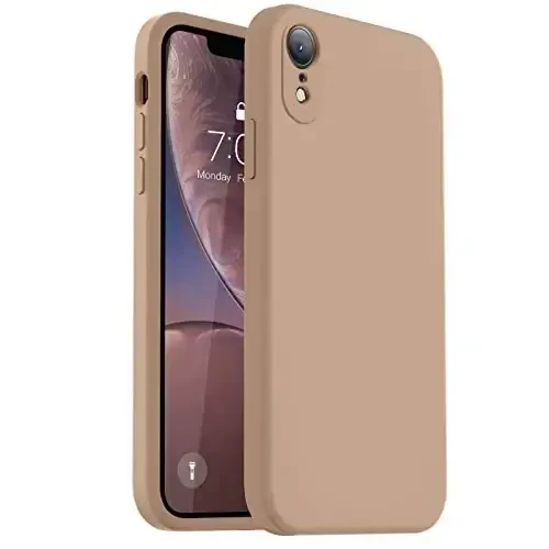 Vooii Compatible with iPhone XR Case, Upgraded Liquid Silicone with [Flat Edges] [Camera Protection] [Soft Anti-Scratch Microfiber Lining] Phone Case for iPhone 10 XR 6.1 inch - Light Brown 