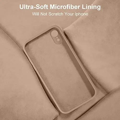 Vooii Compatible with iPhone XR Case, Upgraded Liquid Silicone with [Flat Edges] [Camera Protection] [Soft Anti-Scratch Microfiber Lining] Phone Case for iPhone 10 XR 6.1 inch - Light Brown - 6