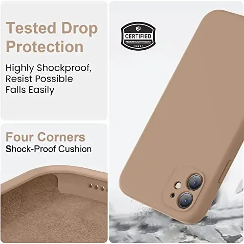 Vooii Compatible with iPhone 11 Case, Upgraded Liquid Silicone with [Flat Edges] [Camera Protection] [Soft Anti-Scratch Microfiber Lining] Phone Case for iPhone 11 6.1 inch - Light Brown - 5