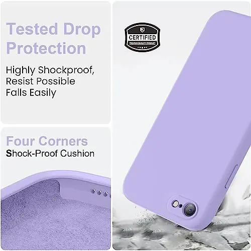 Vooii for iPhone SE Case 2022/3rd/2020,iPhone 8/7 Case, Upgraded Liquid Silicone with [Flat Edges] [Camera Protection] [Soft Anti-Scratch Microfiber Lining] Phone Case for iPhone SE - Light Purple - 5