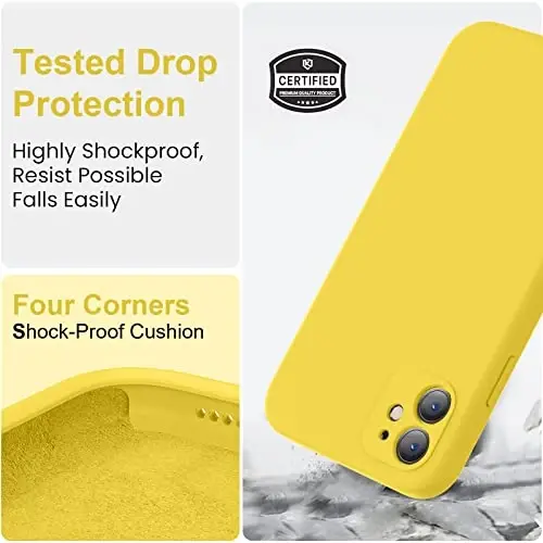 Vooii Compatible with iPhone 11 Case, Upgraded Liquid Silicone with [Flat Edges] [Camera Protection] [Soft Anti-Scratch Microfiber Lining] Phone Case for iPhone 11 6.1 inch - Yellow - 5