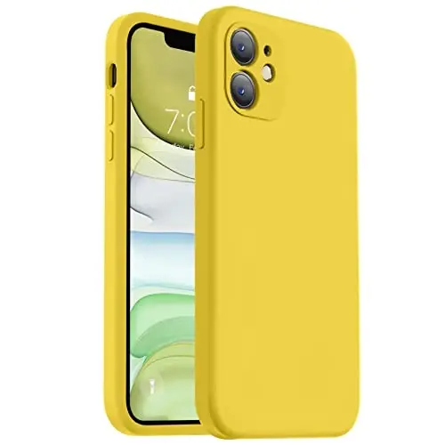 Vooii Compatible with iPhone 11 Case, Upgraded Liquid Silicone with [Flat Edges] [Camera Protection] [Soft Anti-Scratch Microfiber Lining] Phone Case for iPhone 11 6.1 inch - Yellow 