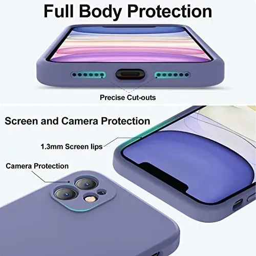 Vooii Compatible with iPhone 11 Case, Upgraded Liquid Silicone with [Flat Edges] [Camera Protection] [Soft Anti-Scratch Microfiber Lining] Phone Case for iPhone 11 6.1 inch - Lavender Grey - 4