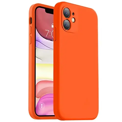 Vooii Compatible with iPhone 11 Case, Upgraded Liquid Silicone with [Flat Edges] [Camera Protection] [Soft Anti-Scratch Microfiber Lining] Phone Case for iPhone 11 6.1 inch - Neon Orange - 1