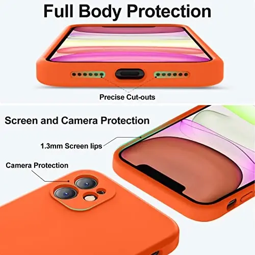 Vooii Compatible with iPhone 11 Case, Upgraded Liquid Silicone with [Flat Edges] [Camera Protection] [Soft Anti-Scratch Microfiber Lining] Phone Case for iPhone 11 6.1 inch - Neon Orange - 4