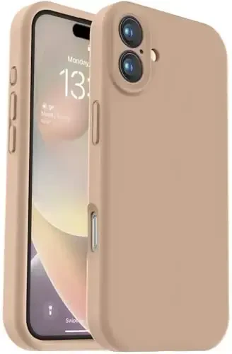Vooii Compatible with iPhone 16 Plus Case, Liquid Silicone Upgrade [Camera Protection] [Soft Anti-Scratch Microfiber Lining] Shockproof Phone Case for iPhone 16 Plus 6.7 inch - Light Brown - 1