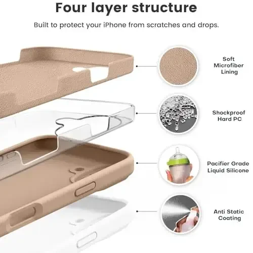 Vooii Compatible with iPhone 16 Plus Case, Liquid Silicone Upgrade [Camera Protection] [Soft Anti-Scratch Microfiber Lining] Shockproof Phone Case for iPhone 16 Plus 6.7 inch - Light Brown - 2