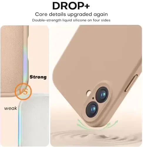Vooii Compatible with iPhone 16 Plus Case, Liquid Silicone Upgrade [Camera Protection] [Soft Anti-Scratch Microfiber Lining] Shockproof Phone Case for iPhone 16 Plus 6.7 inch - Light Brown - 4
