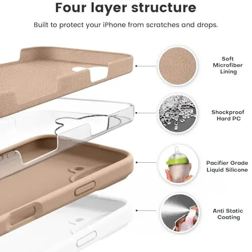 Vooii Compatible with iPhone 11 Case, Upgraded Liquid Silicone with [Flat Edges] [Camera Protection] [Soft Anti-Scratch Microfiber Lining] Phone Case for iPhone 11 6.1 inch - Light Brown - VOOII (1)