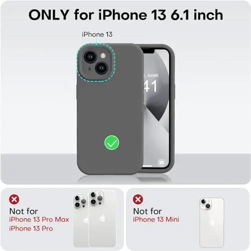 Vooii Compatible with iPhone 13 Case, Liquid Silicone Upgrade [Camera Protection] [Soft Anti-Scratch Microfiber Lining] Shockproof Phone Case for iPhone 13 6.1 inch - Dark Grey - 8