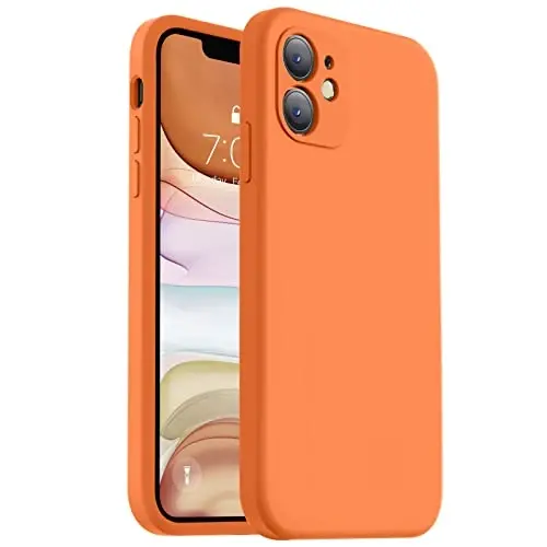 Vooii Compatible with iPhone 11 Case, Upgraded Liquid Silicone with [Flat Edges] [Camera Protection] [Soft Anti-Scratch Microfiber Lining] Phone Case for iPhone 11 6.1 inch - Bright Orange 