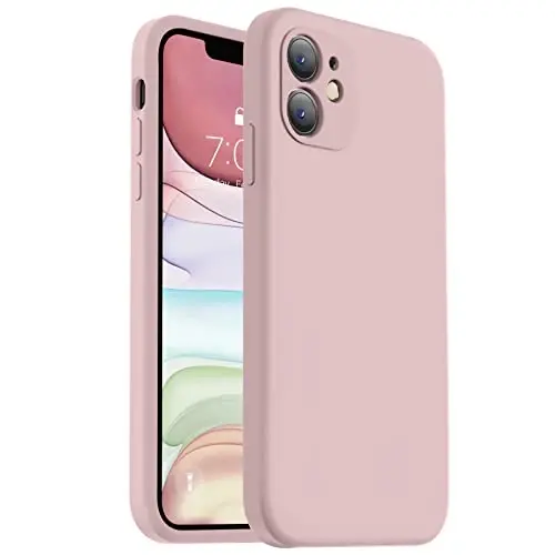 Vooii Compatible with iPhone 11 Case, Upgraded Liquid Silicone with [Flat Edges] [Camera Protection] [Soft Anti-Scratch Microfiber Lining] Phone Case for iPhone 11 6.1 inch - Sand Pink - 1